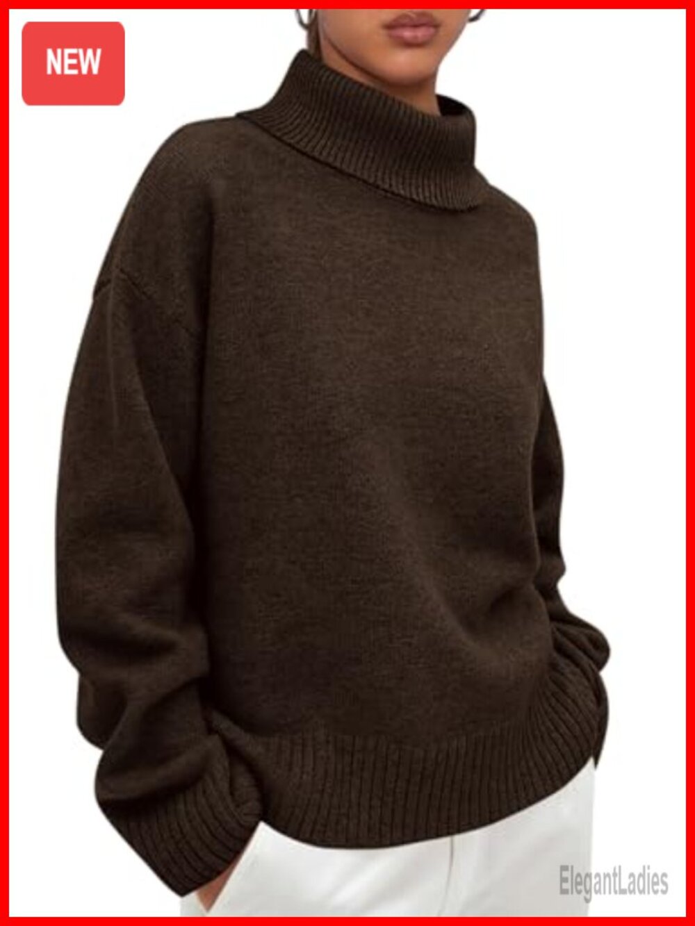 Womens Turtleneck Long Sleeve Chunky Knit Pullover Sweater Loose Fit
